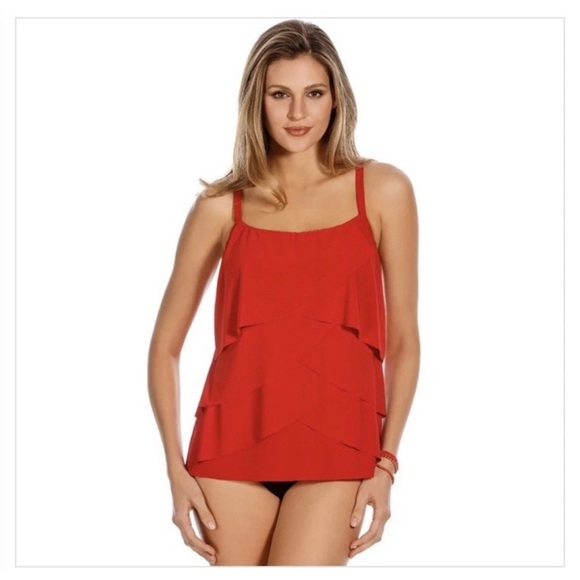 Miraclesuit Red Making Waves Tankini Underwire Swimwear Sz 10 Great Condition - Picture 1 of 16